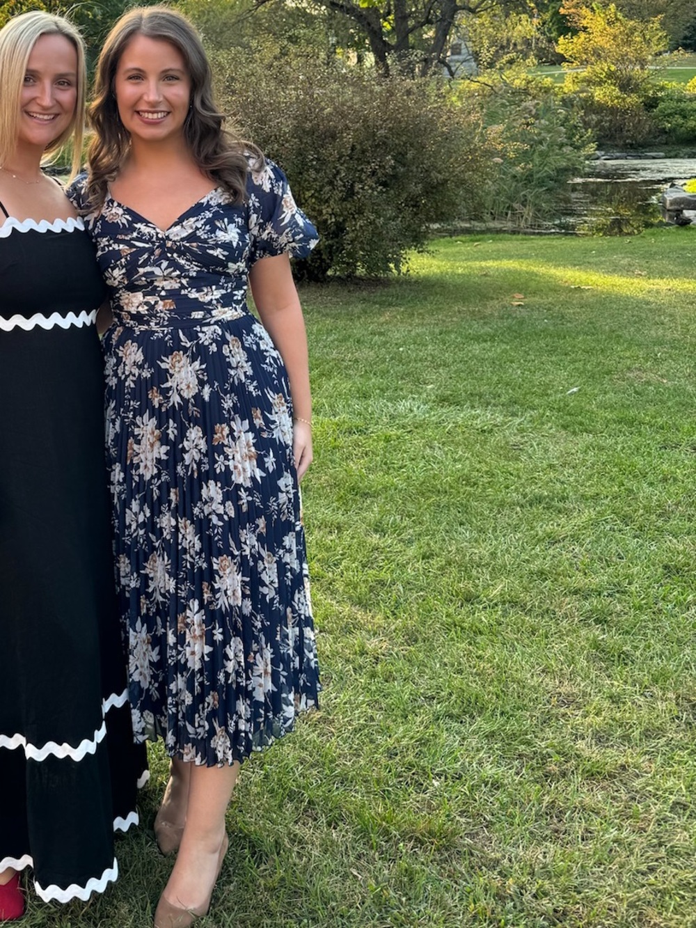 Abercrombie & Fitch Navy Floral Midi Dress with Cream Blooms